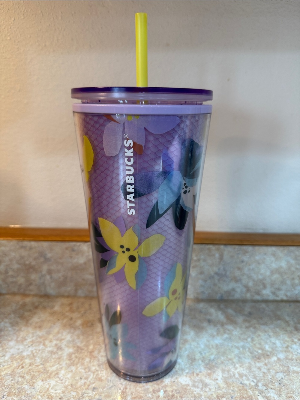 Starbucks Lavender Floral Tumbler with Yellow Straw